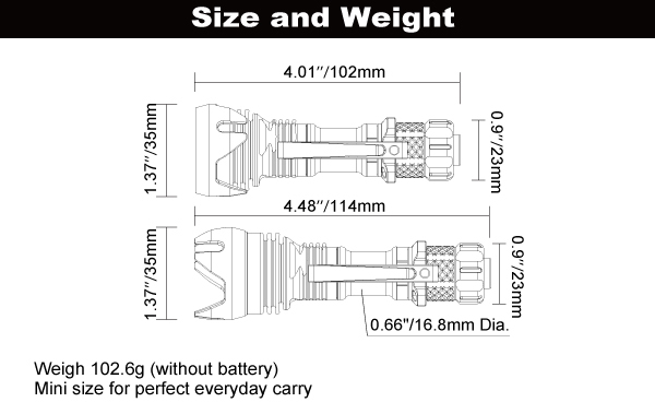 Manker Striker Mini Ti Rechargeable EDC Tactical Flashlight 635 Lumens