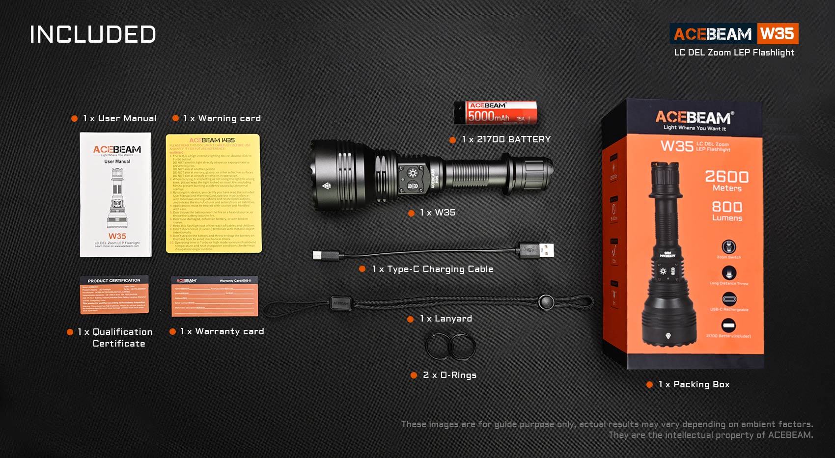 Acebeam W35 800 Lumens Long Distance Flashlight