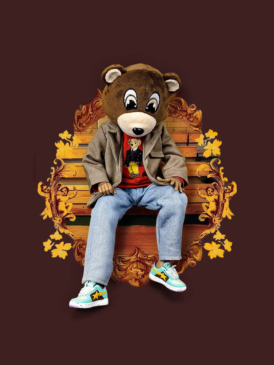 YE College Dropout Graduation Bear Embroidered Stuffed Plush1/6 Action Figure