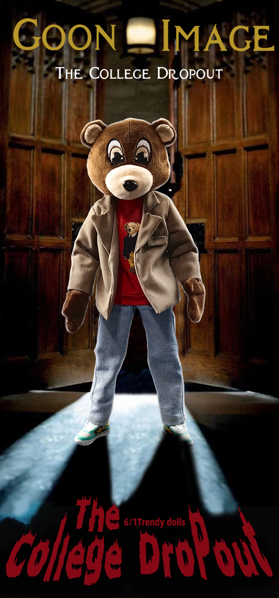 YE College Dropout Graduation Bear Embroidered Stuffed Plush1/6 Action Figure