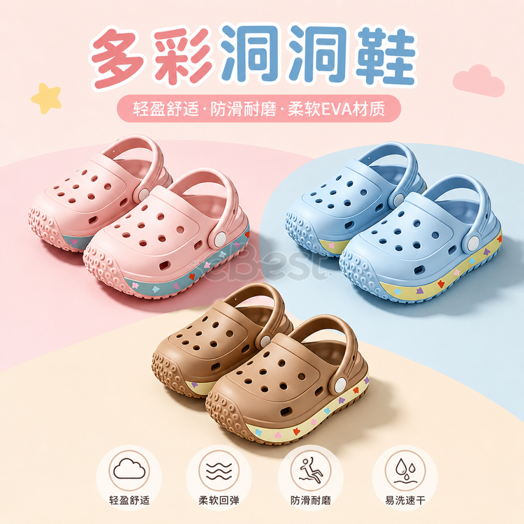 Children's non-slip clogs (basic style) pink (multiple sizes available)-eBest