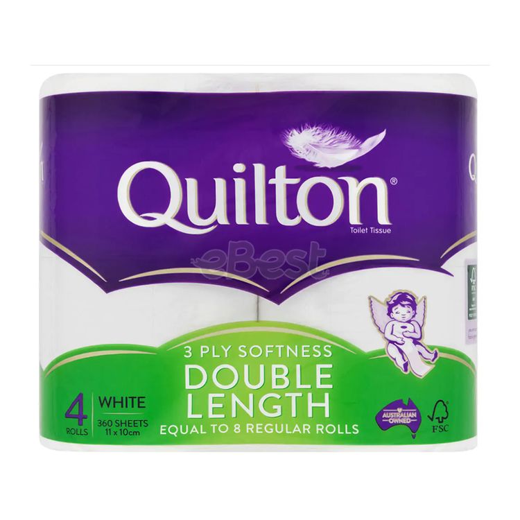 Quilton 3 Ply Double Length Toilet Tissue 360 Sheets per Roll 11cm x 10cm 4pc eBest