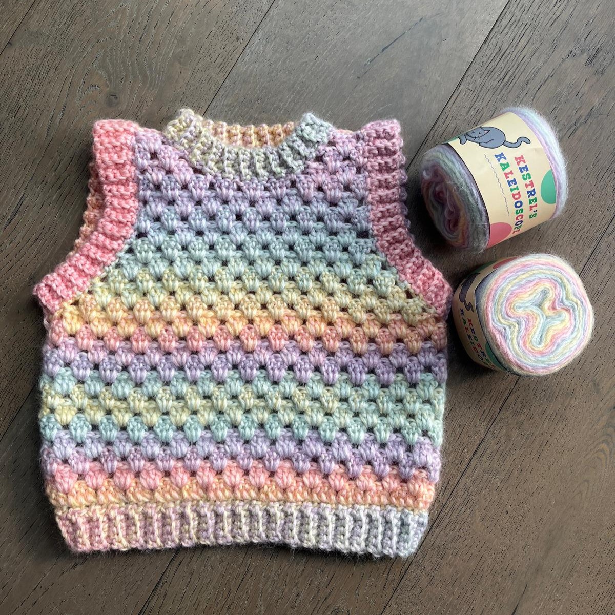 Granny Stripes Vest in Kestrel's Kaleidoscope, made by The Luce Thread