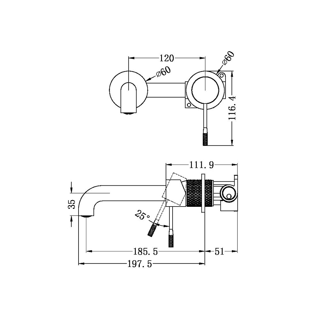 OPAL WALL BASIN/BATH MIXER SEPARATE BACK PLATE GR
