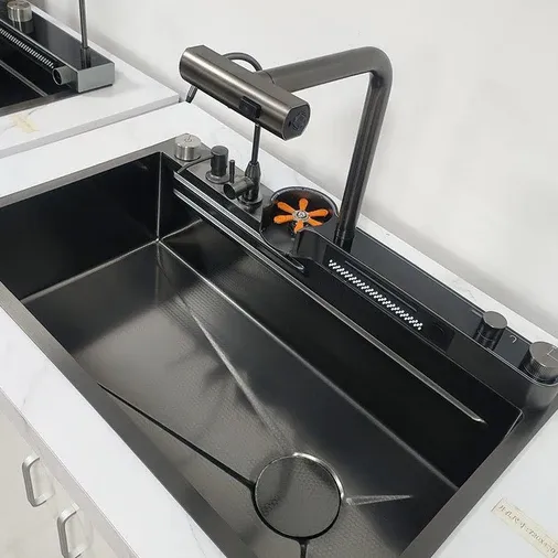 80x45cm Integrated Waterfall Kitchen Sink Honeycomb Technology Large Digitial Display Stainless Steel Water Filter Cup Washer