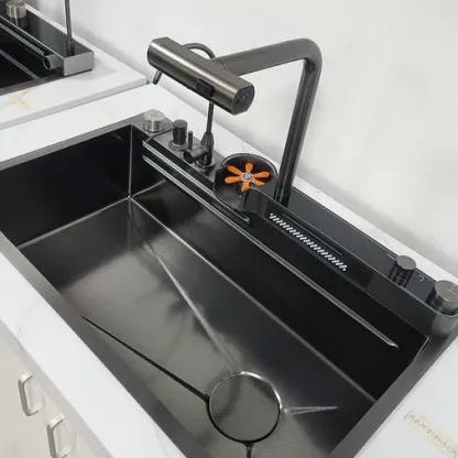 80x45cm Integrated Waterfall Kitchen Sink Honeycomb Technology Large Digitial Display Stainless Steel Water Filter Cup Washer