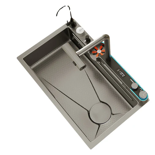 80x45cm Integrated Waterfall Kitchen Sink Honeycomb Technology Large Digitial Display Stainless Steel Water Filter Cup Washer