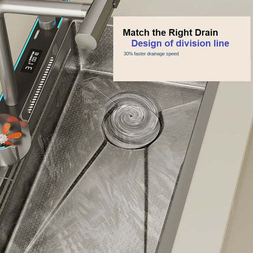 80x45cm Integrated Waterfall Kitchen Sink Honeycomb Technology Large Digitial Display Stainless Steel Water Filter Cup Washer