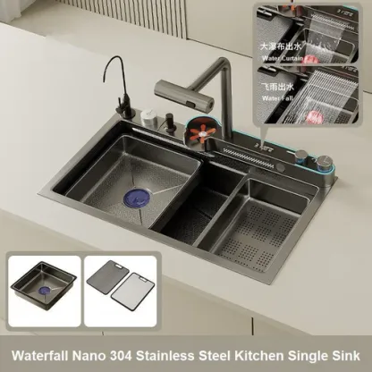 80x45cm Integrated Waterfall Kitchen Sink Honeycomb Technology Large Digitial Display Stainless Steel Water Filter Cup Washer