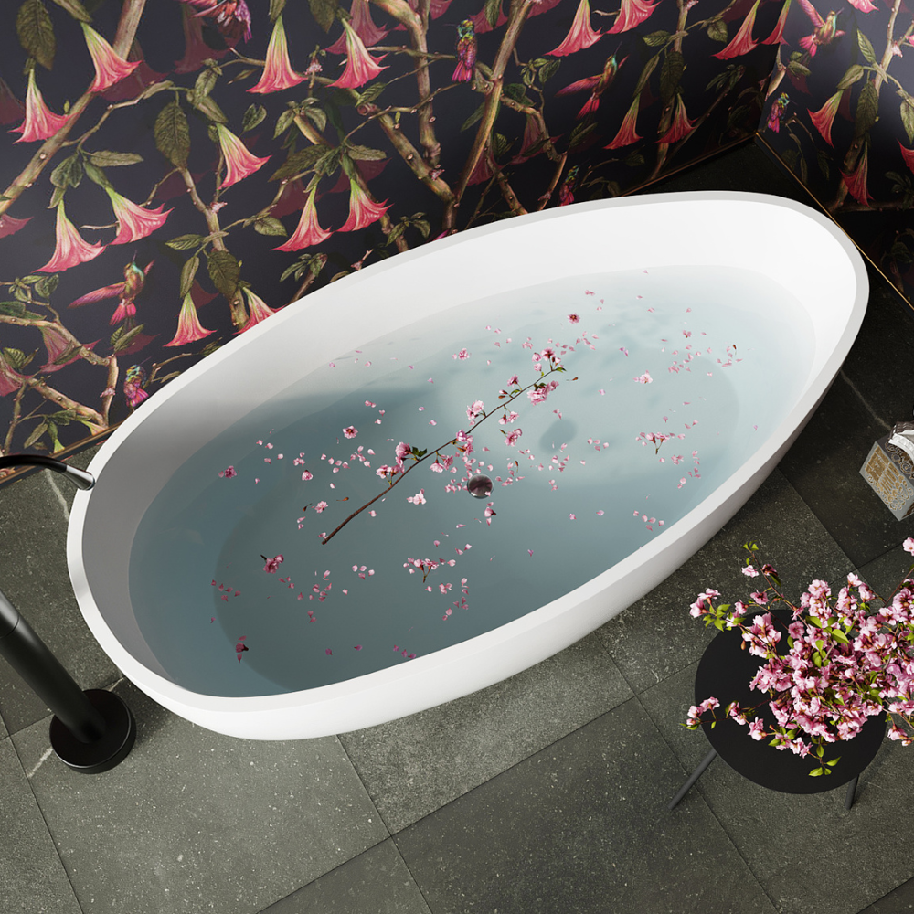 BelBagno AVEO 1700mm Freestanding Bathtub Acrylic Glossy White Oval Shape NO Overflow