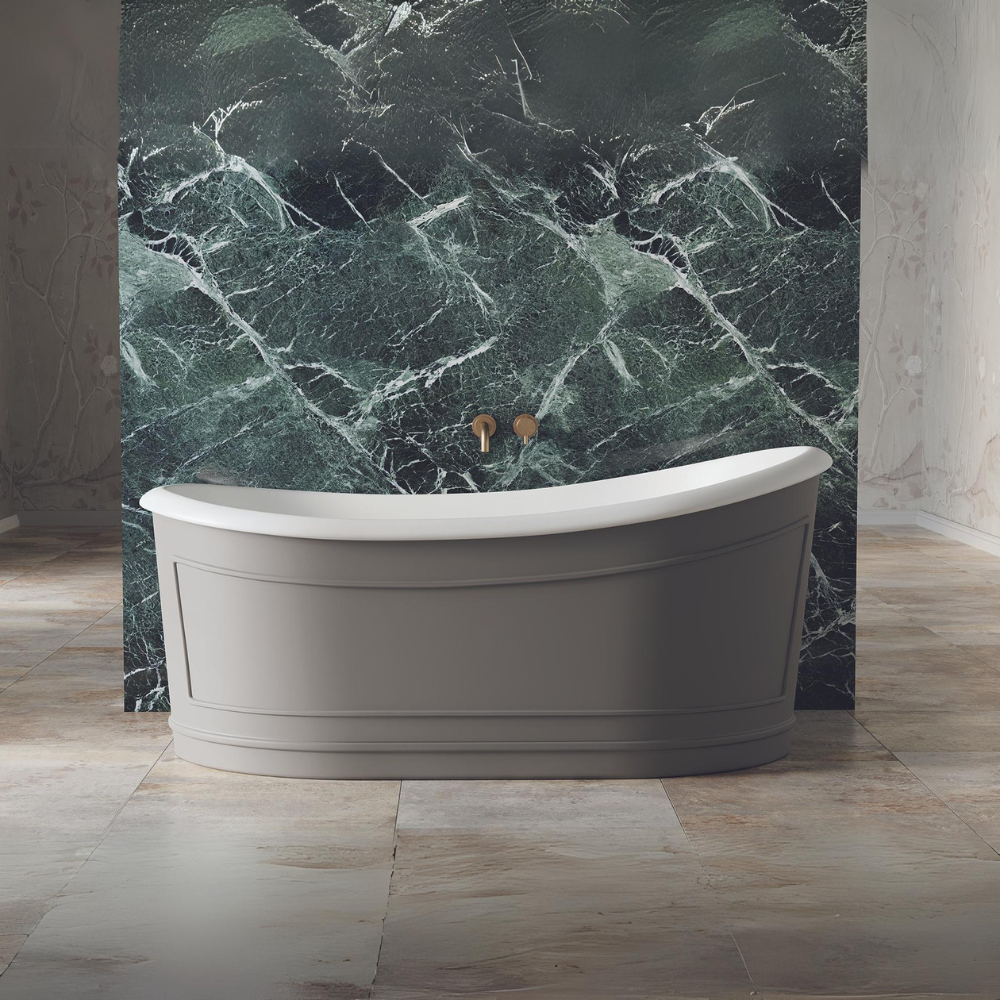 BelBagno RITZ 1676mm Freestanding Bathtub Acrylic Grey Oval Shape NO Overflow