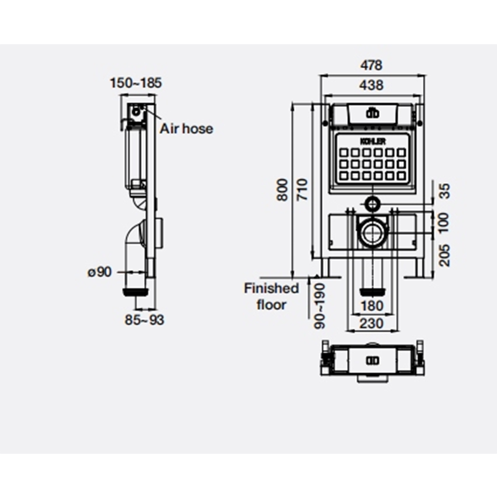 Pneumatic In-wall Tank with frame (low height)