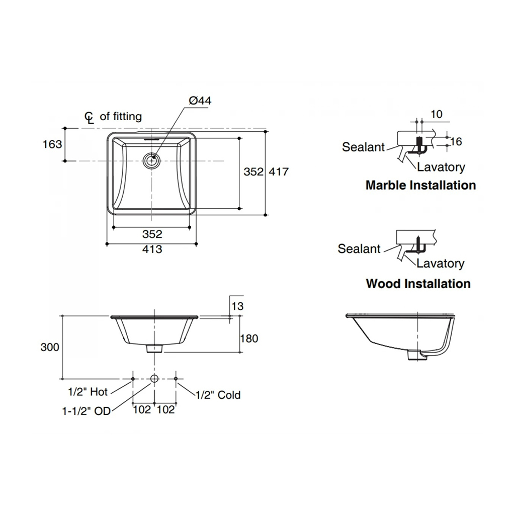 Brazn Square and Rectangle Under-counter Basin
