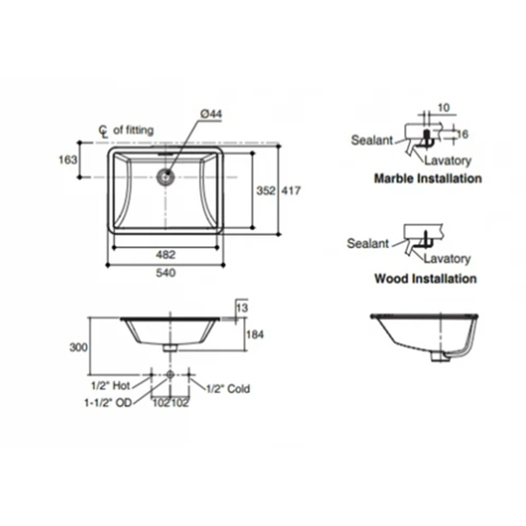 Brazn Square and Rectangle Under-counter Basin