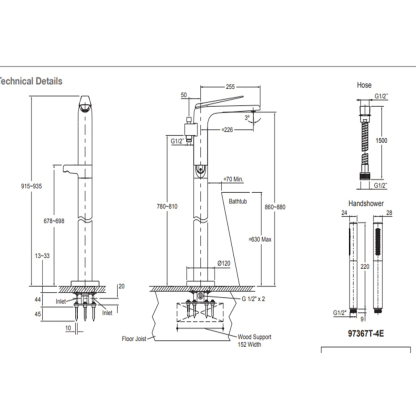 Avid Floor Mount Bath Filler with Handshower