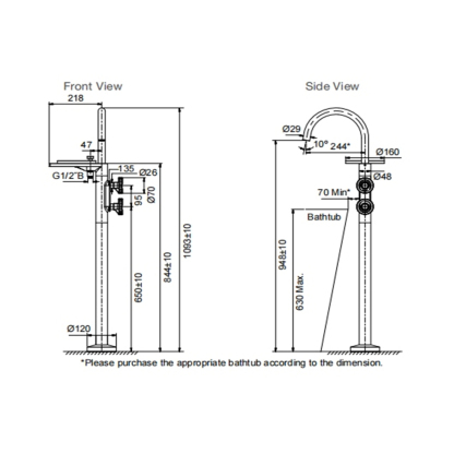 Components Floor Mount Bath Filler with Hand Shower + Bracket