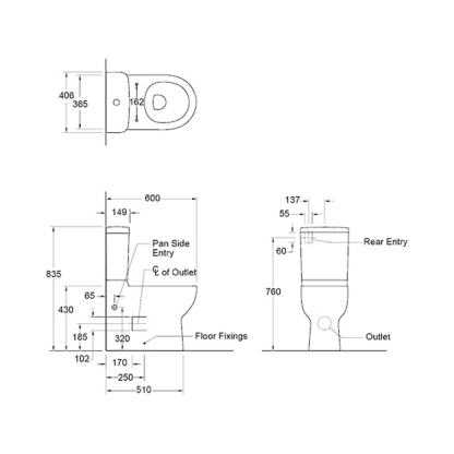 Reach Back To Wall Toilet Suite Rear or Side Water Inlet