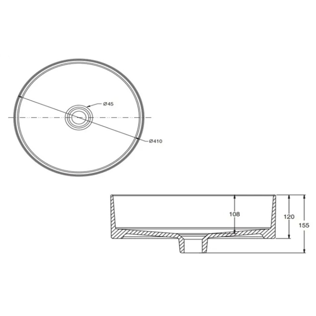Mica Round Vessel 410mm, Slim Rim