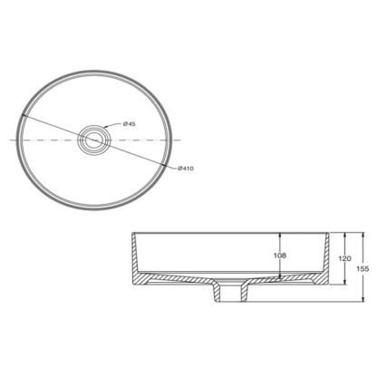 Mica Round Vessel 410mm, Slim Rim