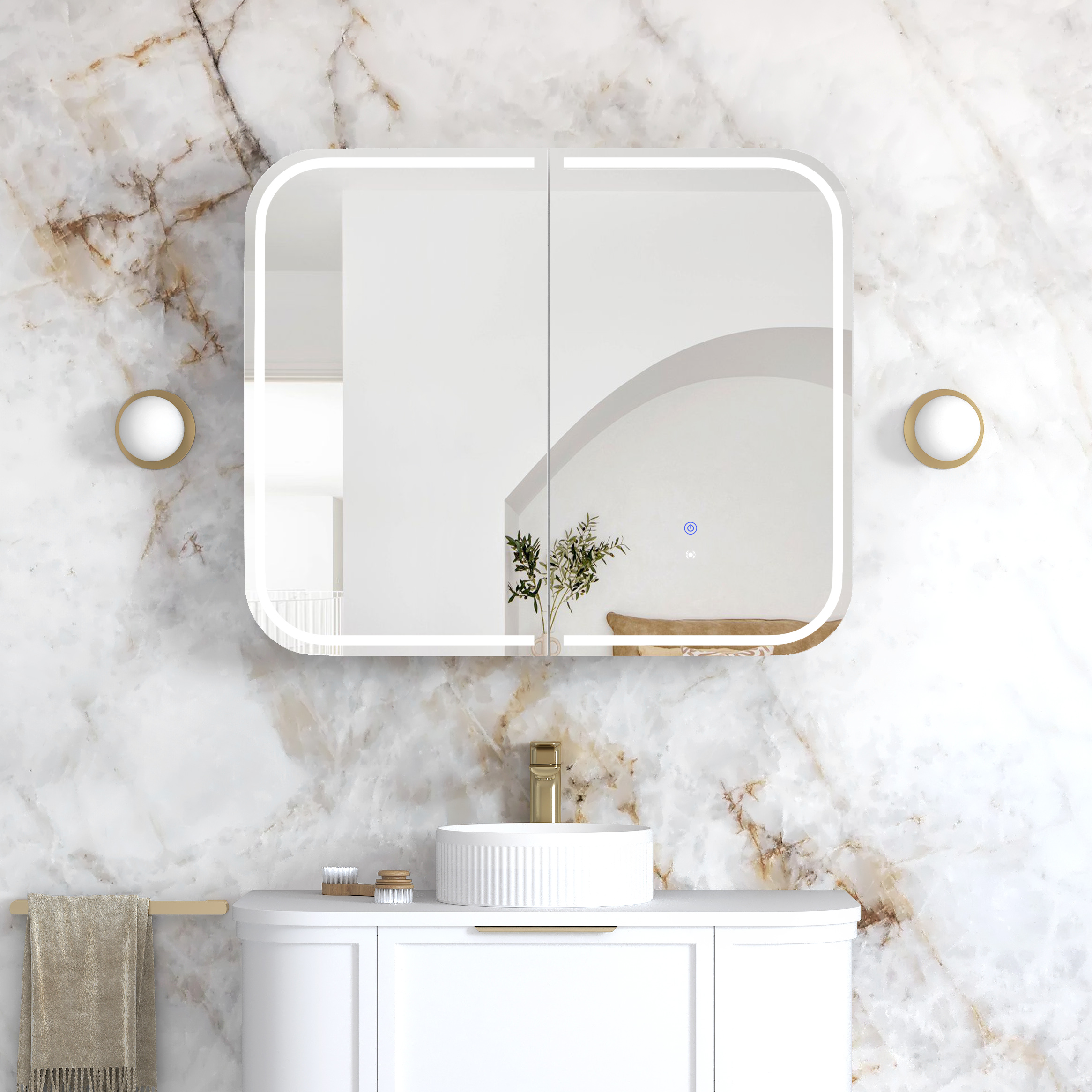 Newport Matte White LED Shaving Cabinet With Power point 900X750MM