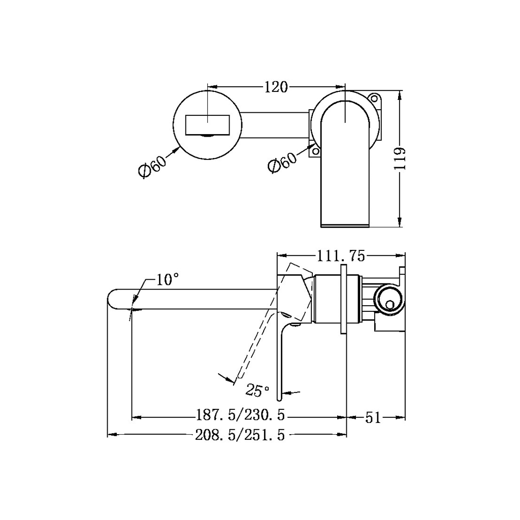 BIANCA WALL BASIN/BATH MIXER SEPARATE BACK PLATE 187MM GM