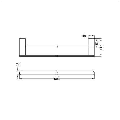 BA BIANCA DOUBLE TOWEL RAIL 600MM GUN METAL
