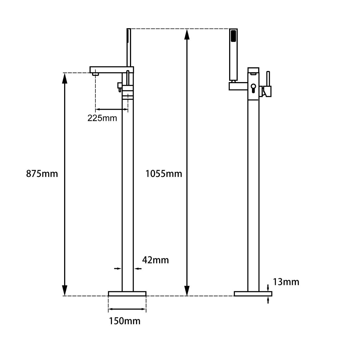 Square brushed nickel, Freestanding Bath Mixer With Handheld Shower