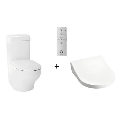 TOTO HAYON CLOSE COUPLED TOILET AND WASHLET W/ REMOTE CONTROL AND AUTOLID PACKAGE D-SHAPE GLOSS WHITE