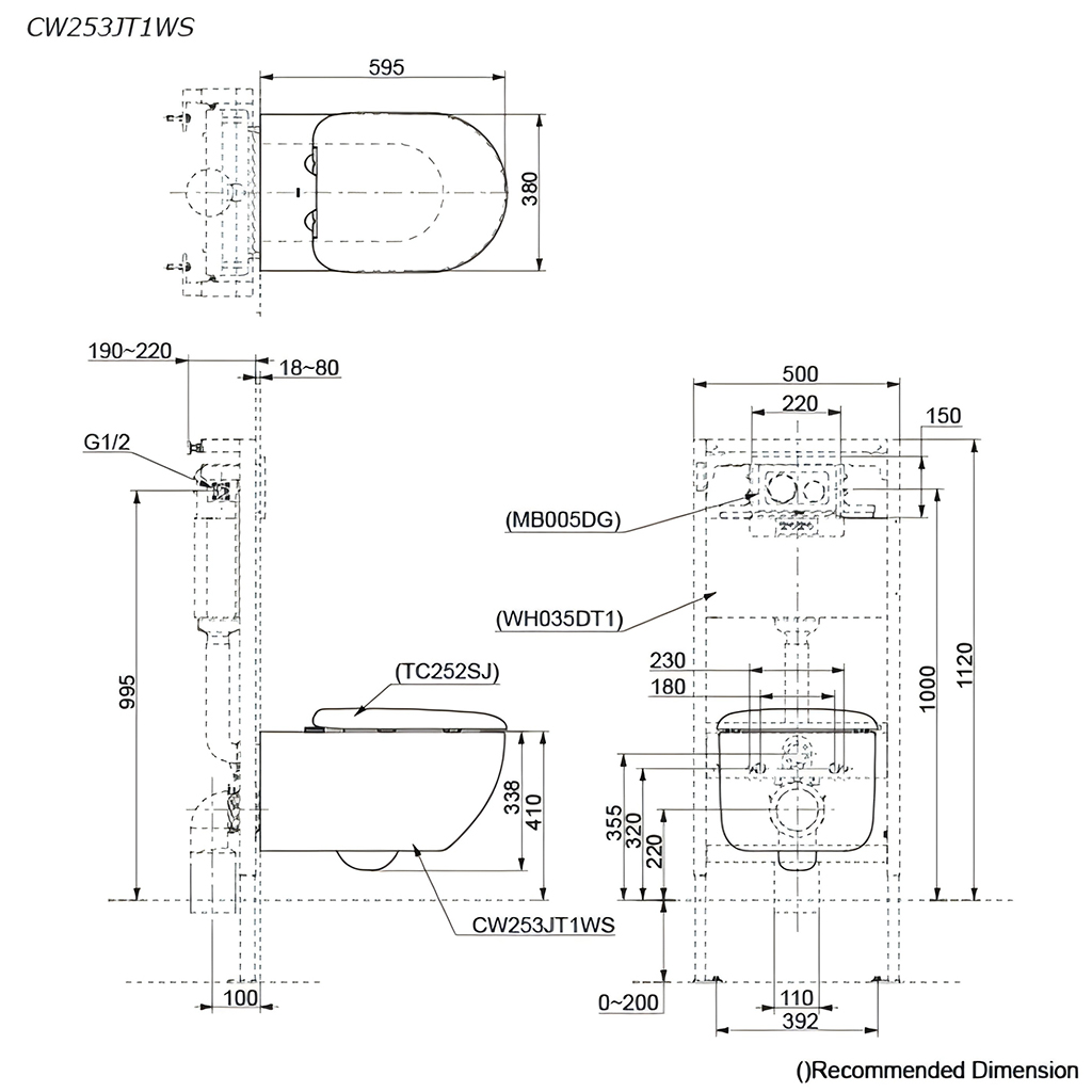 TOTO HAYON WALL HUNG TOILET WITH S2 Washlet