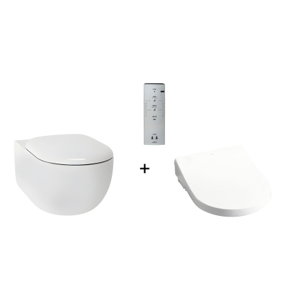TOTO HAYON WALL HUNG TOILET AND S7 WASHLET W/ REMOTE CONTROL AND AUTOLID PACKAGE D-SHAPE GLOSS WHITE