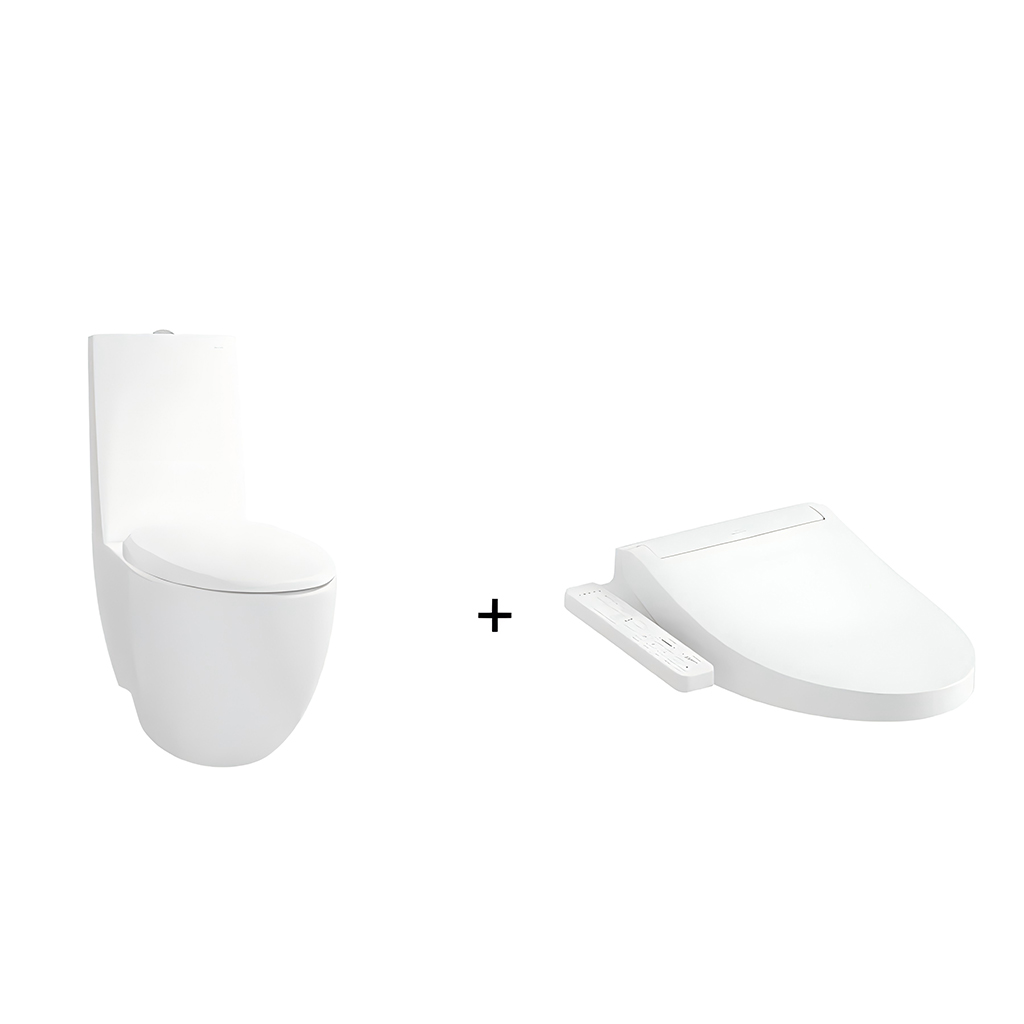 TOTO LE MUSE CLOSE COUPLED TOILET AND C2 WASHLET W/ SIDE CONTROL PACKAGE ELONGATED GLOSS WHITE