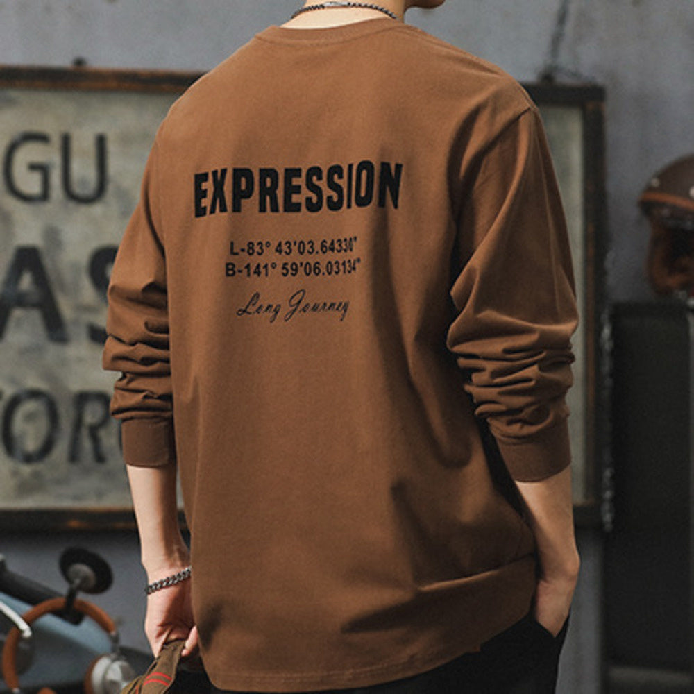 長袖t恤男純棉圓領打底衫寬松大碼美式休閑純棉新款上衣