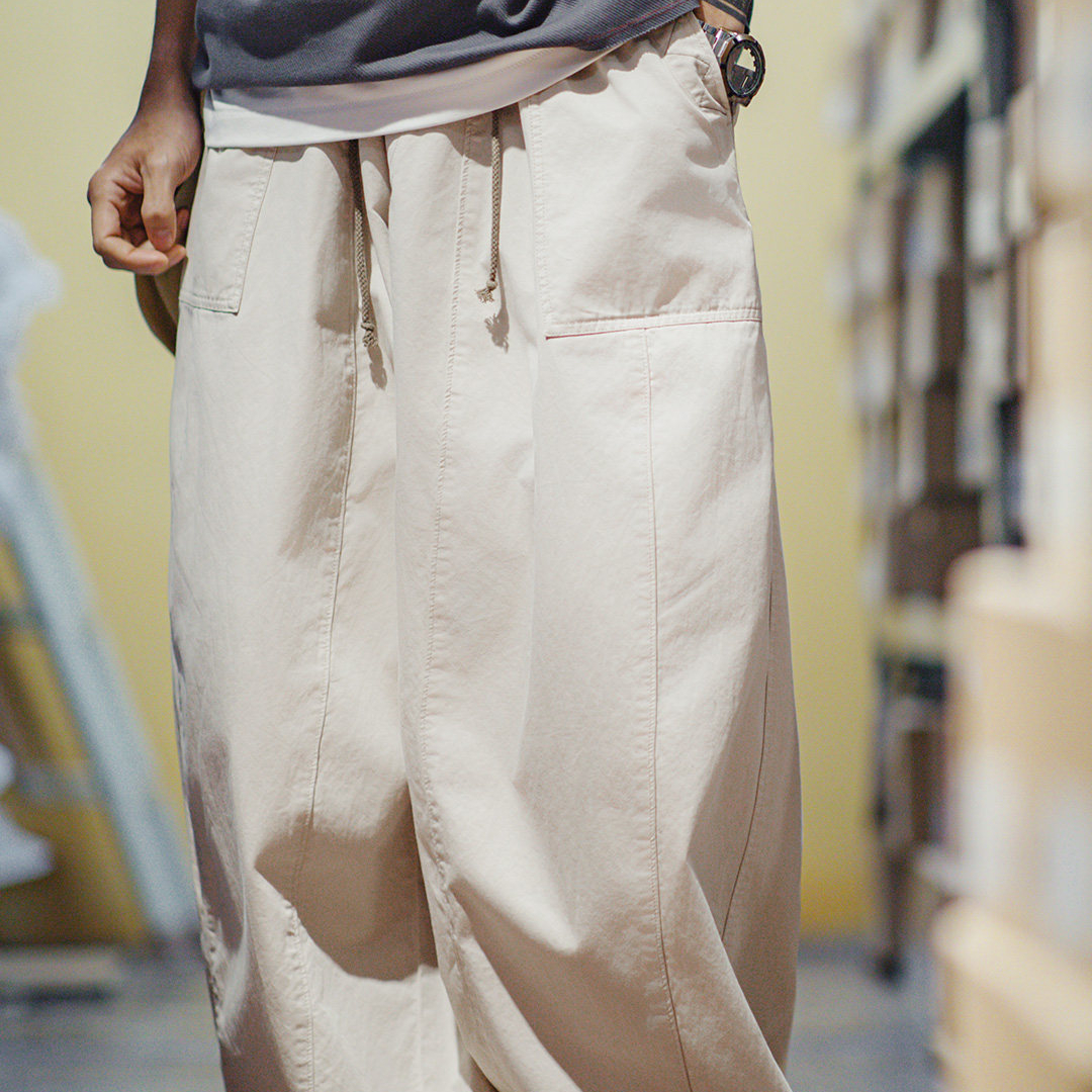 美式復古寬鬆氣球褲廓形哈倫褲卡其色日系休閒長褲子男春