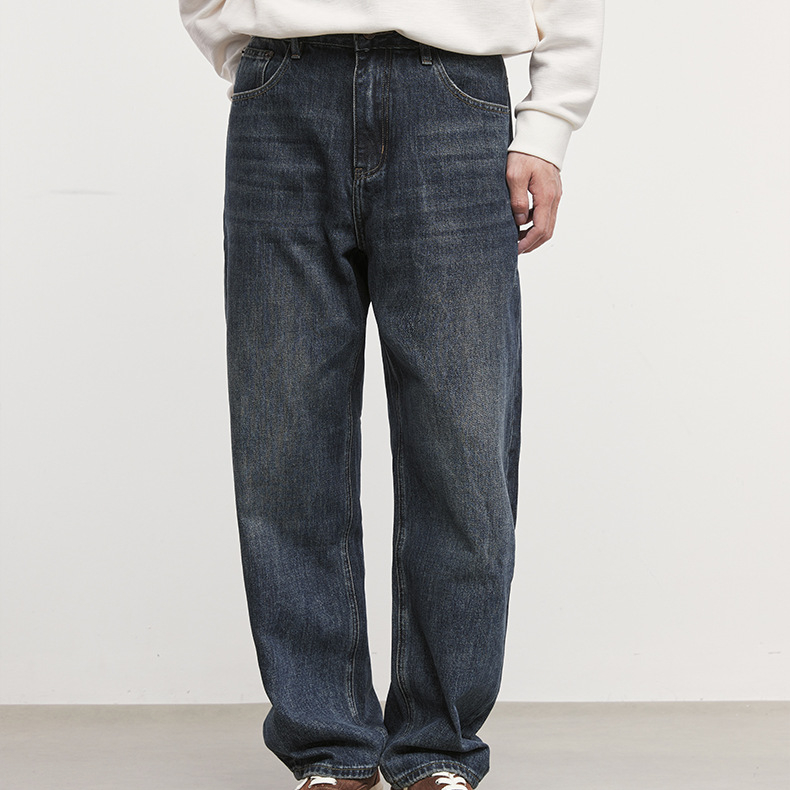 美式復古牛仔褲男秋季石磨水洗時尚簡約直筒褲牛仔