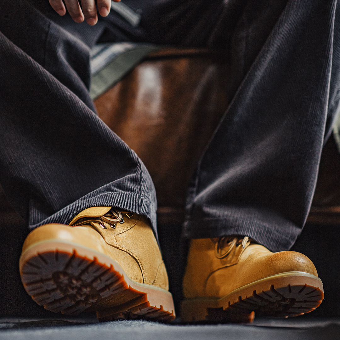 無界翻轉大黃靴男秋冬新款翻蓋中幫真皮復古美式工裝馬丁靴子