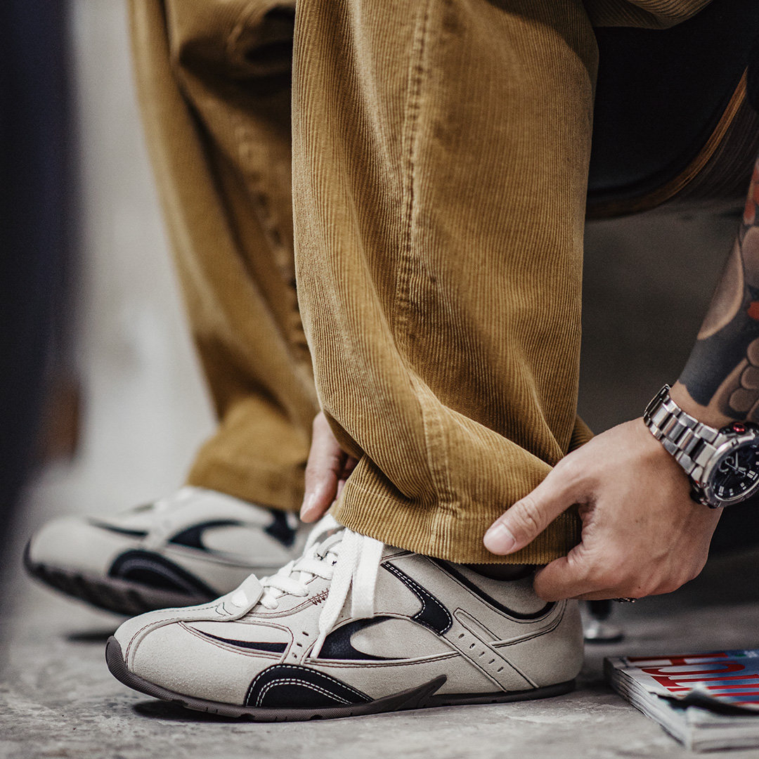 馬登薄底賽車鞋棕咖色經典復古平底德訓鞋休閒阿甘鞋子男款春