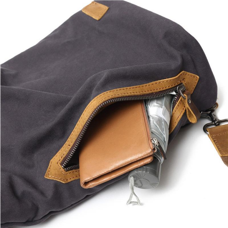 簡約日系文藝帆布胸包復古時尚休閒斜跨水桶包戶外單肩男士揹包