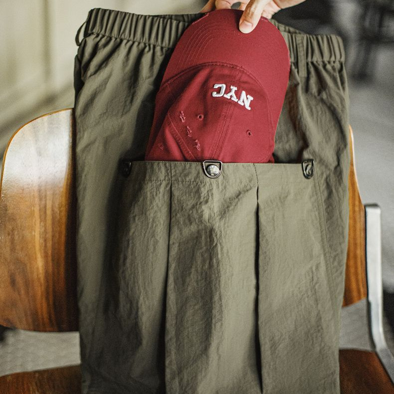 美式復古風琴大口袋軍綠色短褲直筒梭織薄款五分褲男夏季