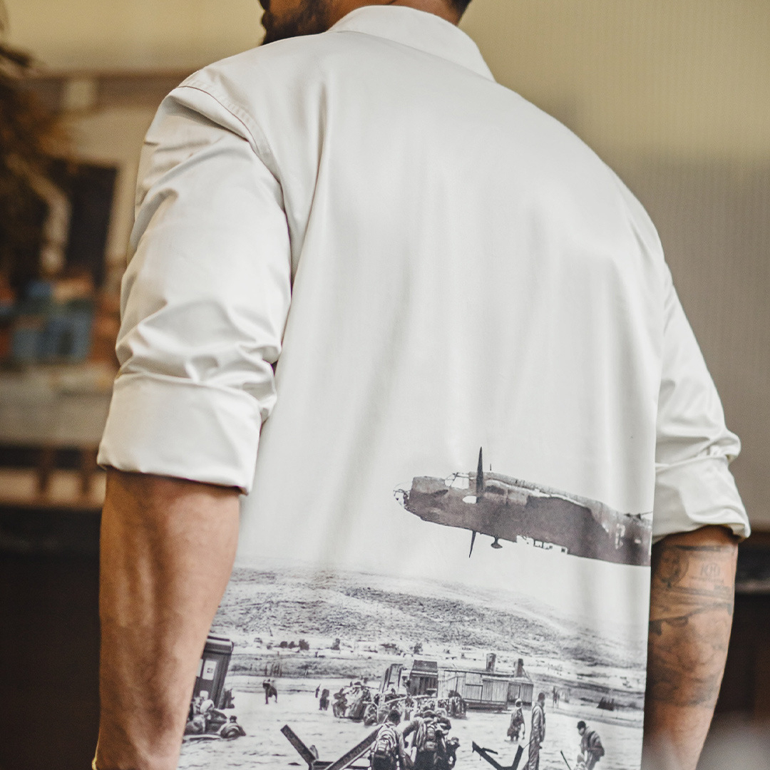 美式復古印花古巴領襯衫長袖寬鬆白色廓形襯衣外套男夏秋