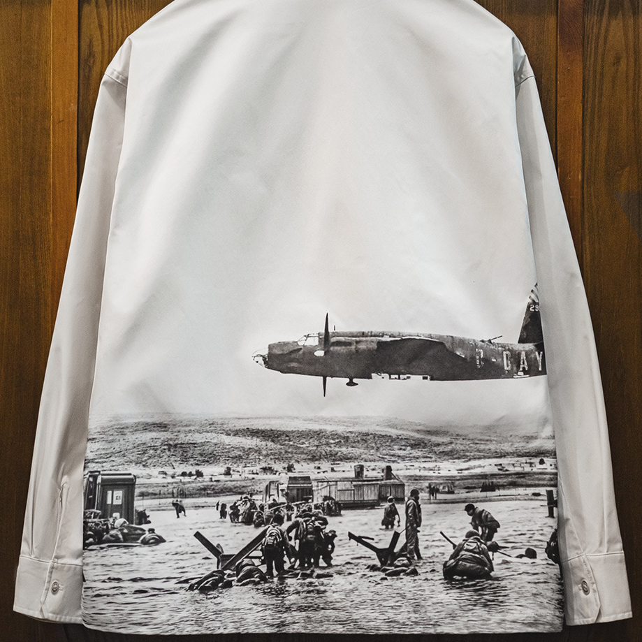 美式復古印花古巴領襯衫長袖寬鬆白色廓形襯衣外套男夏秋