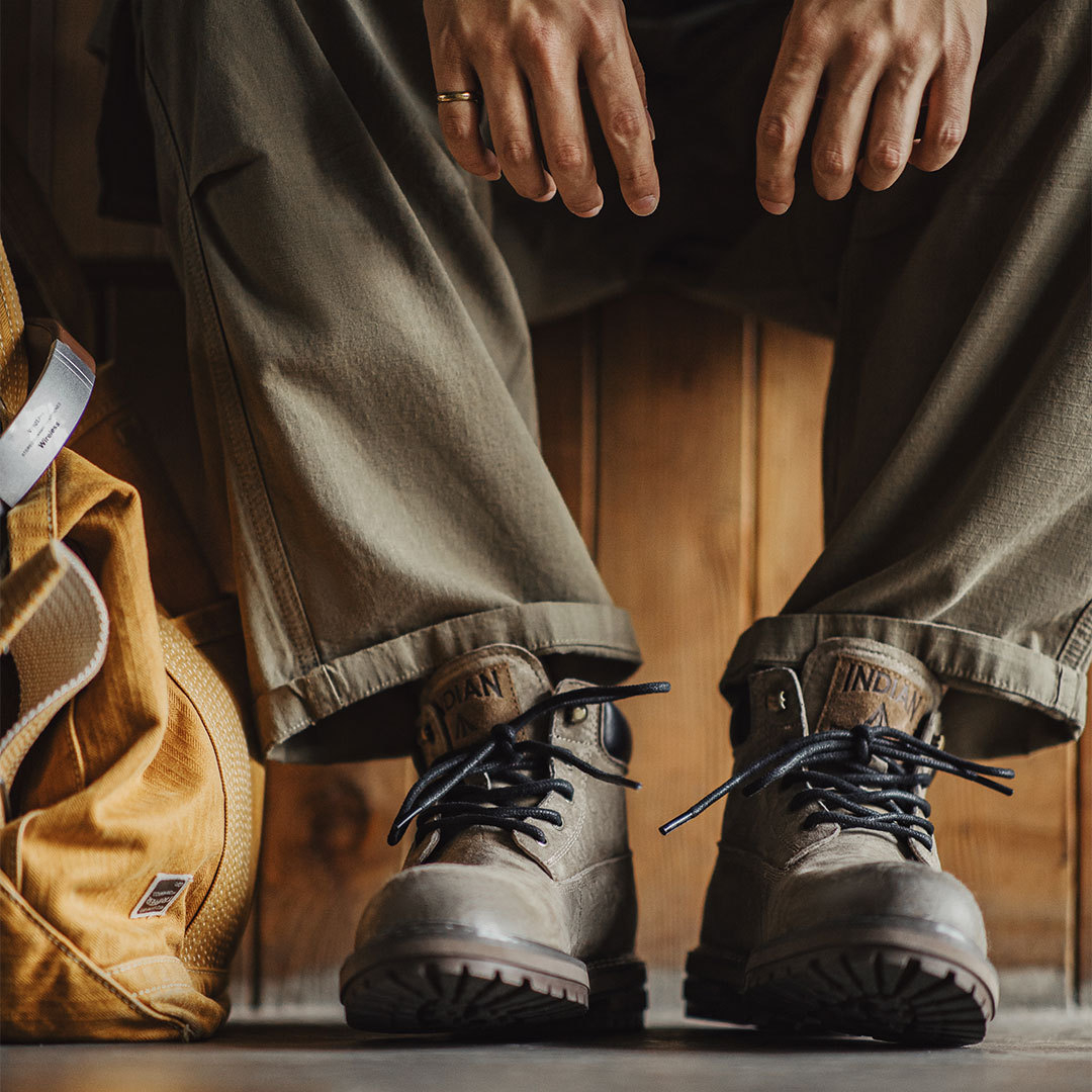 工裝靴男鞋秋冬新款美式復古真皮高級感棕色中幫休閒百搭靴子