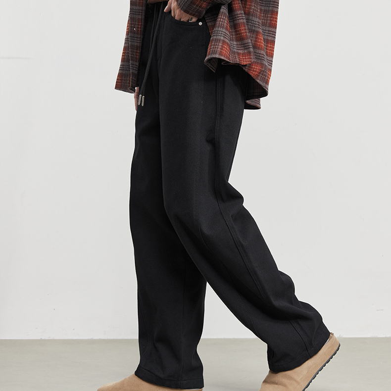 疏影復古百搭直筒加絨加厚休閒褲男冬季垂感拖地寬鬆褲子