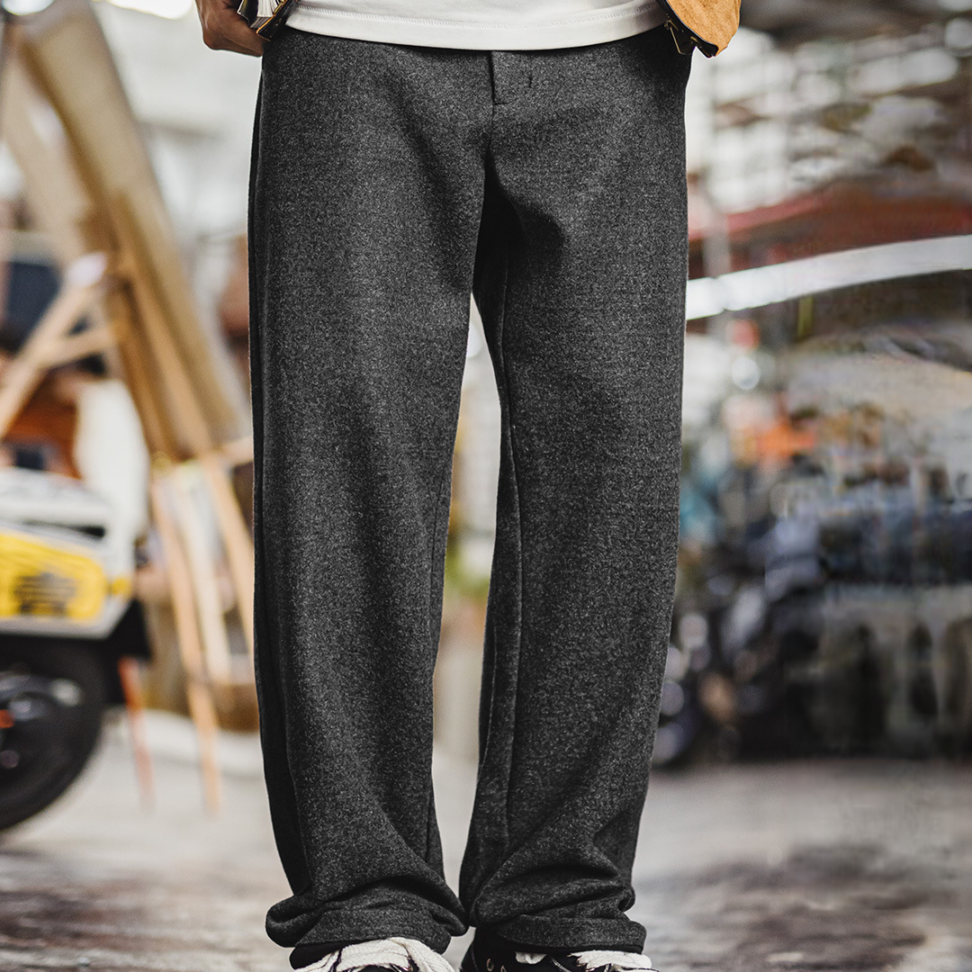 美式灰黑色毛呢西褲老錢風直筒休閒褲垂墜感長褲子男秋冬