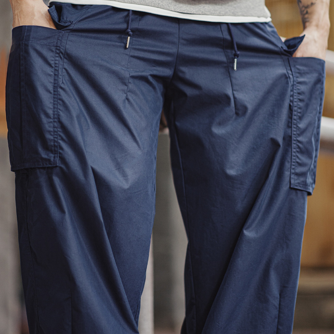 美式m65大口袋休閒褲日系cityboy藍色梭織束腳長褲子男秋