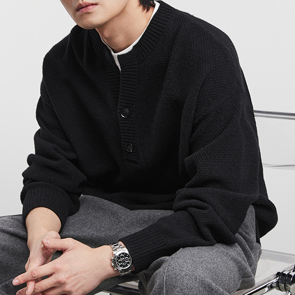 復古肌理假兩件針織衫簡約撞色慵懶風毛衣冬季男百搭上衣
