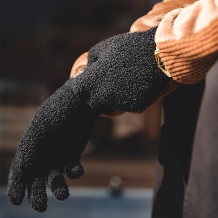 日系復古黑色金貂絨針織全指手套防風防寒保暖手襪男秋冬