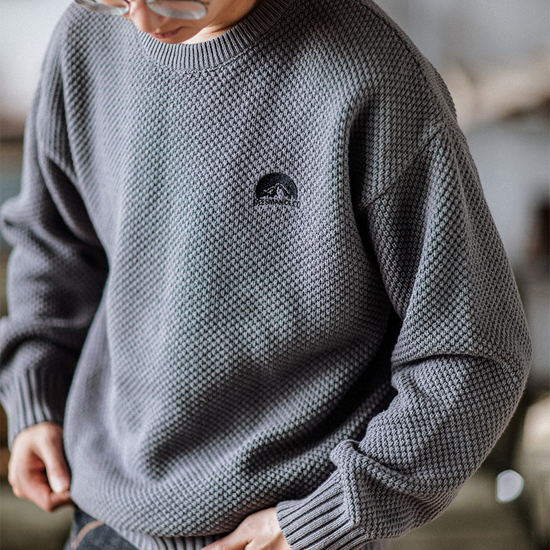 阿美咔叽山系秋冬針織衫圓領純色毛衣寬松落肩套頭打底衫