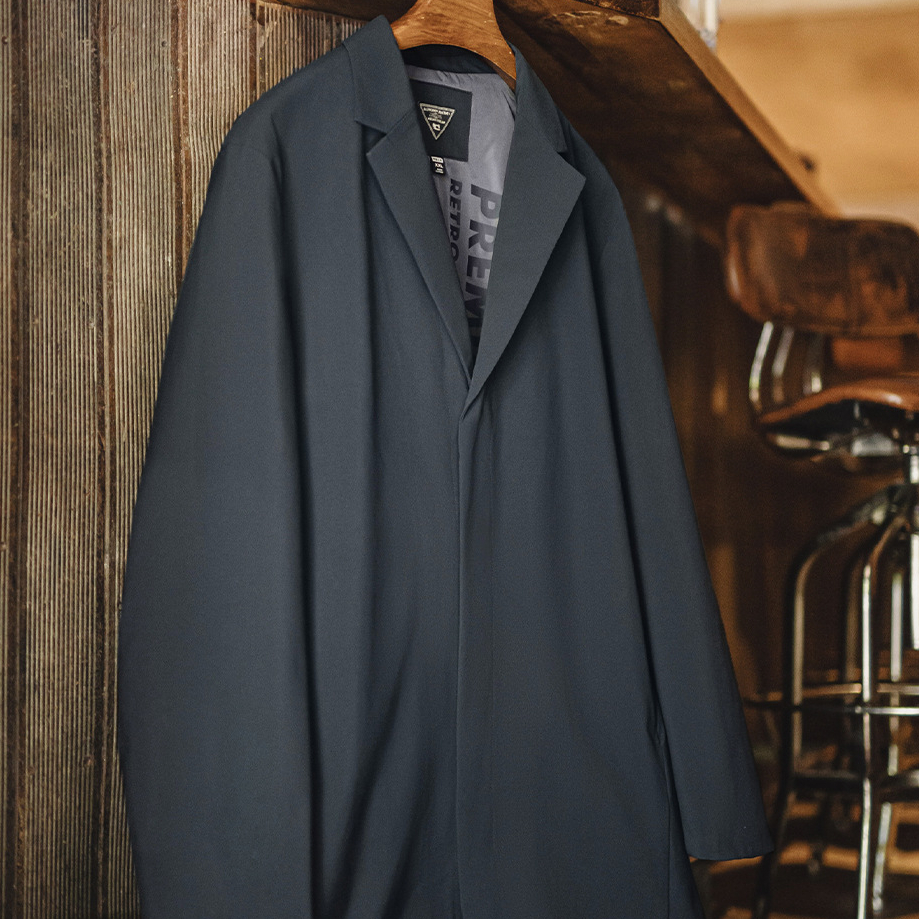 美式復古薄款通勤風衣英倫中長款藍色翻領大衣外套男秋季