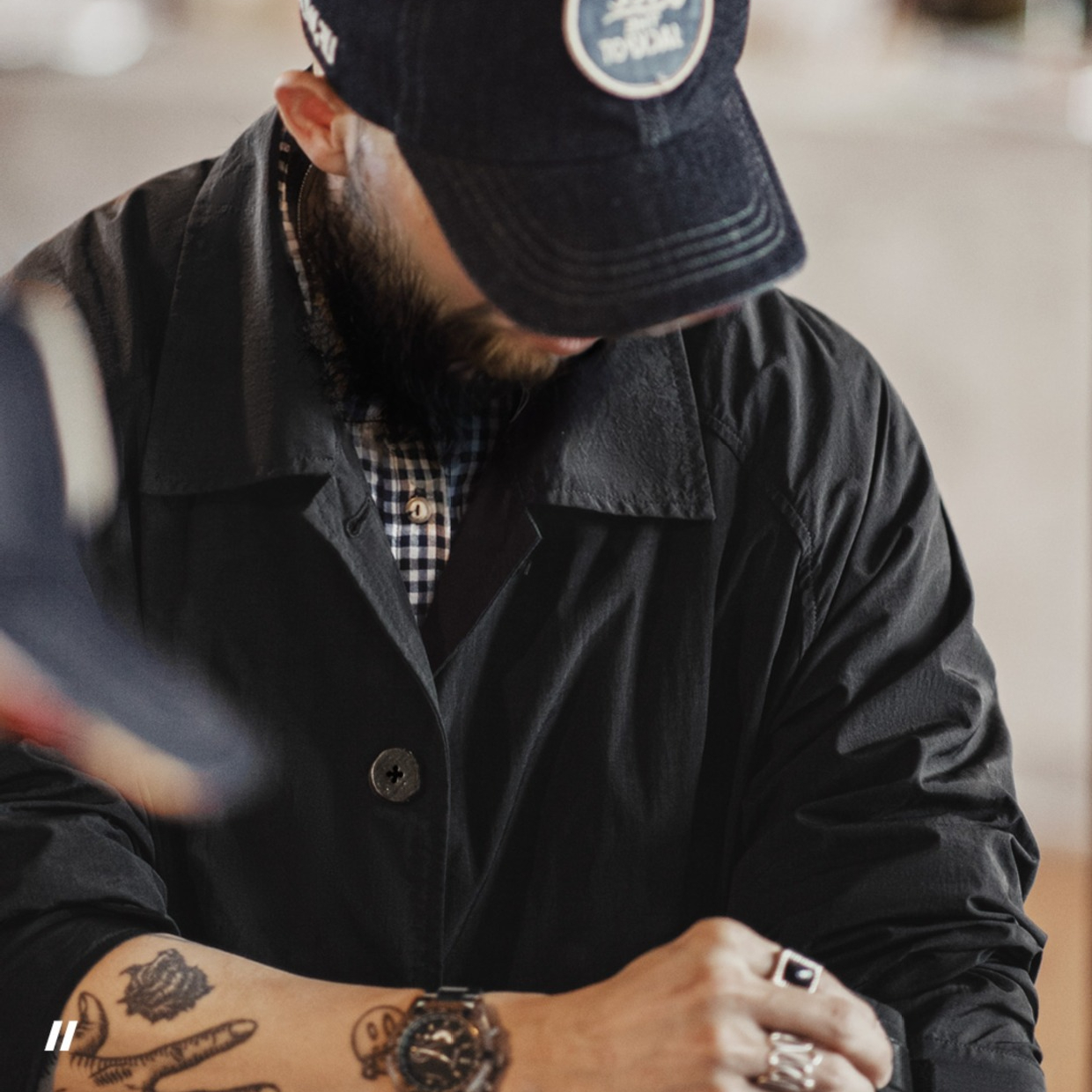 美式黑色巴爾瑪肯風衣翻領中長款日系通勤大衣外套男秋