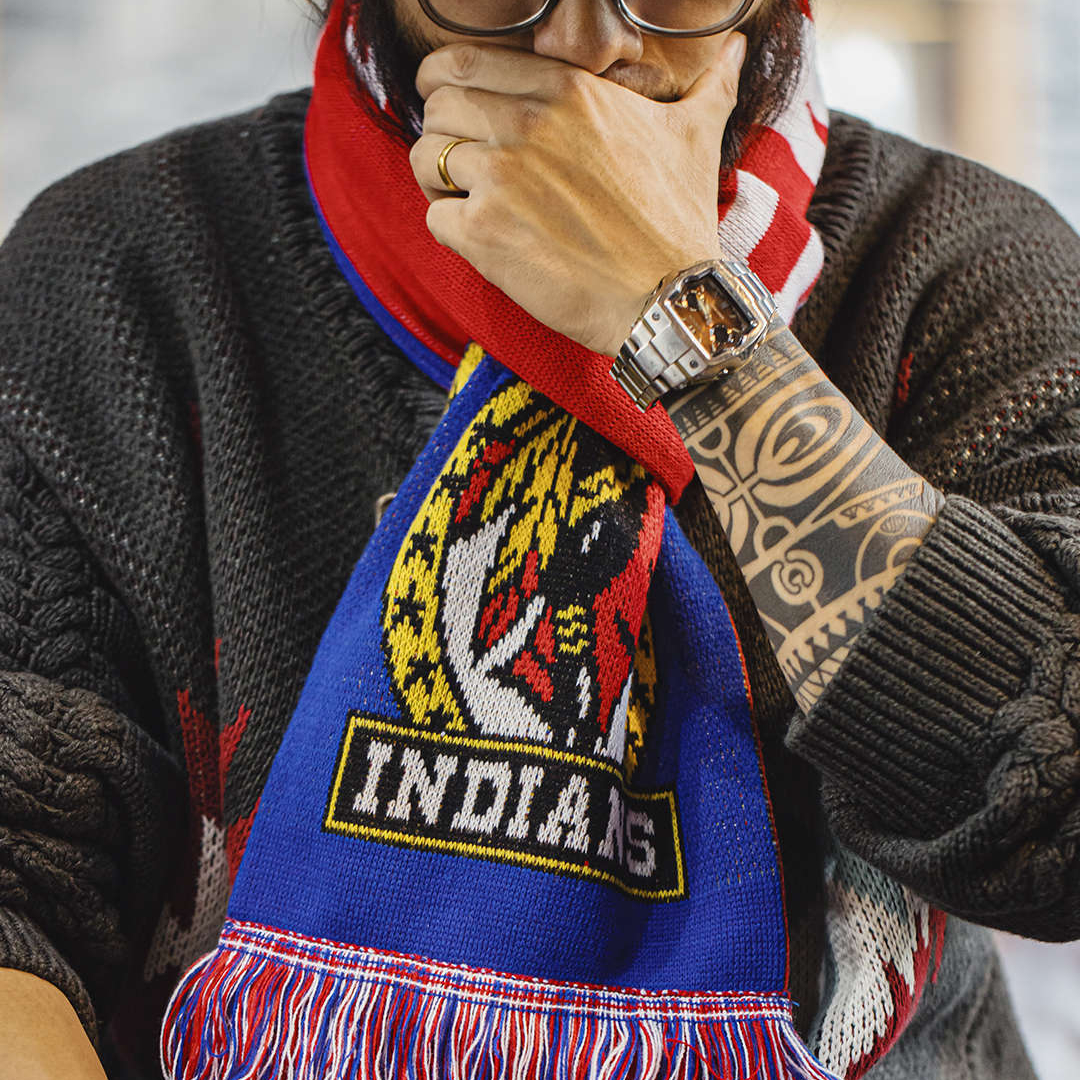 美式紅色流蘇球迷圍巾披肩保暖長款針織圍脖男式秋冬季